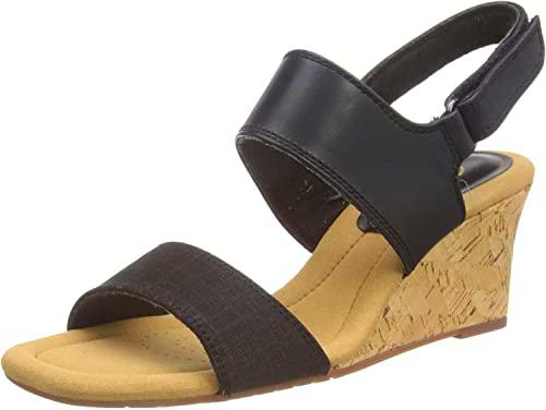 Clarks Kyarra Faye, Sandalias Mujer, Black Leather, 35.5 EU